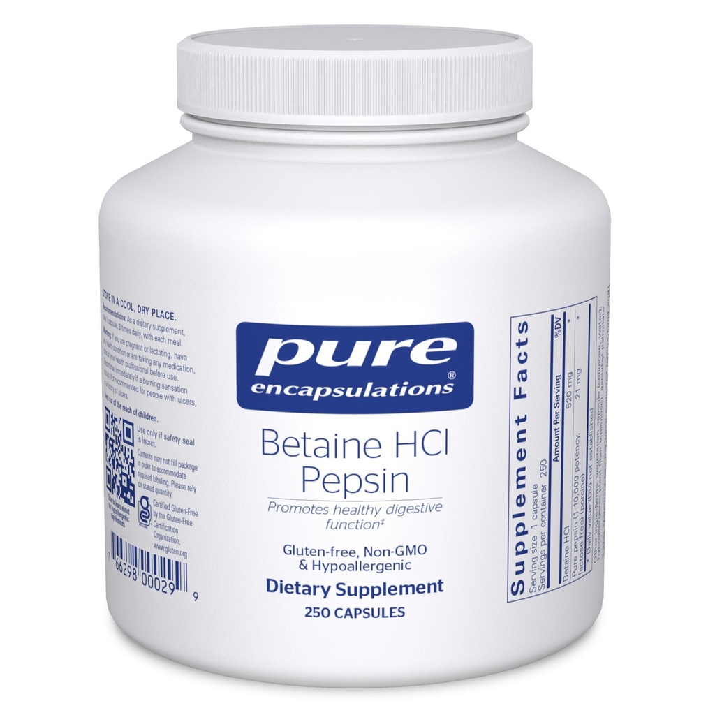 Saf Encapsulations Betaine HCl Pepsin - Enjektif Enzymes Supplement for Digestion Aid & Support, Stomach Acid & Nutrient Abxia* - Betaine HCl Pepsin - 250 Capsules