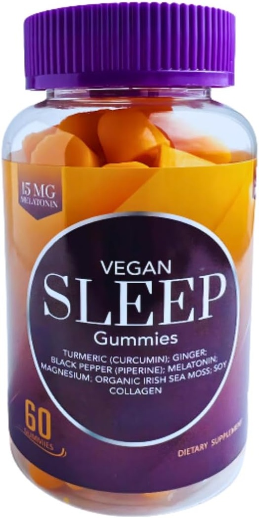 Vegan Sleep Gummies for Adults – Bio-Sleep FusionTM with Melatonin, Magnesium, Turmeric, Ginger, Sea Moss & Collagen – Φυσικό Sleep Support, Stress Relief, Wake Up Refreshed – 60 Count
