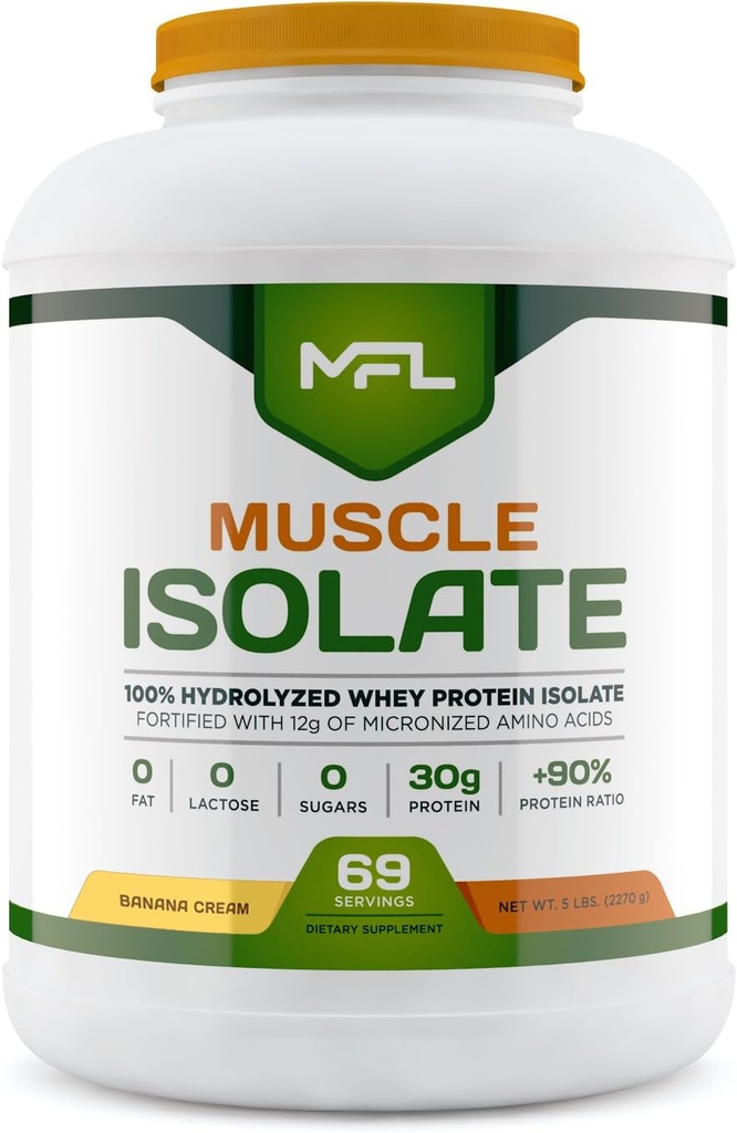 MFL% 100 Isolate protein l 30g of protein l 12g Amino Asits l Keto Friendly l Low Carbs l 5 lbs. (Banana Cream)
