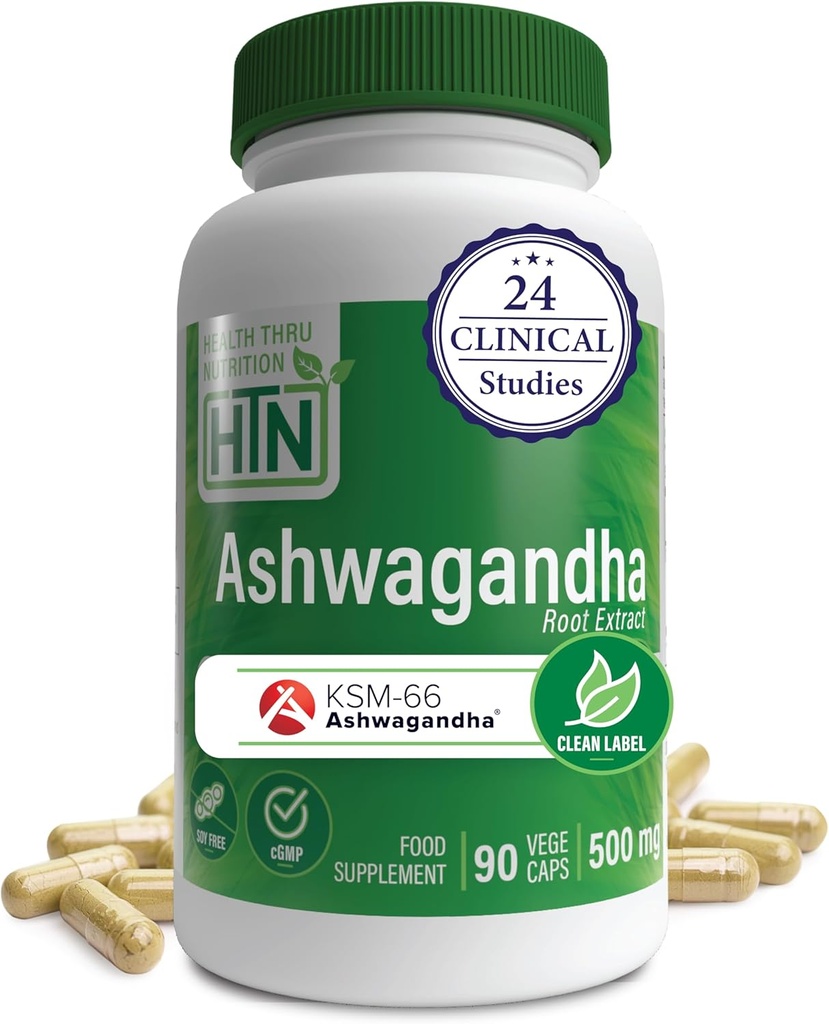 Sağlık Thru Beslenme Ashwagandha 500 mg KSM-66® 90 Capsules | Stres, Mood, Focus, & Energy | Klinik Proven ve Organik Kök-Only Whitania Somnifera Ekstraksiyon | Non-GMO, Gluten & Soy Free