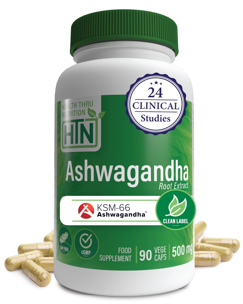 Sağlık Thru Beslenme Ashwagandha 500 mg KSM-66® 90 Capsules | Stres, Mood, Focus, & Energy | Klinik Proven ve Organik Kök-Only Whitania Somnifera Ekstraksiyon | Non-GMO, Gluten & Soy Free