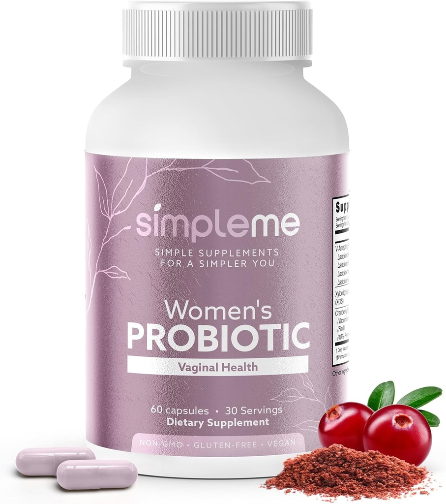 Simpleme Γυναικεία Προβιοτικά με Πρεβιοτικά, Cranberry - Κολπικά Προβιοτικά για Γυναίκες - Για την ισορροπία pH, UTI, Κολπική Υγεία, Χλωρίδα κόκκων - Γυναικεία Συμπλέγματα Προβιοτικών για Ευεξία - 60 Κάψουλες