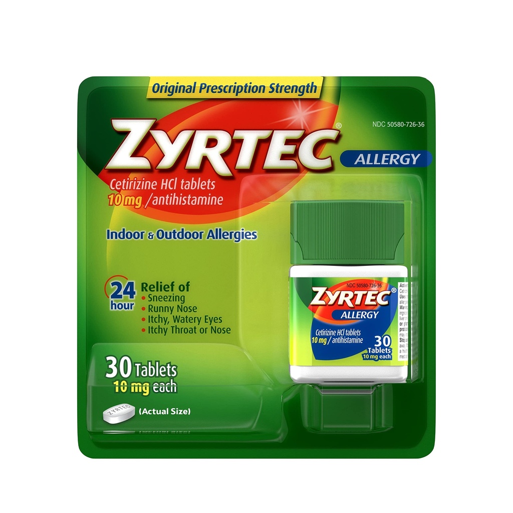 Zyrtec 24 Saat Antivirüs Hasar Tabletleri, 10 mg Cetirizine HCl Antihistamin Alerji ilacı, 30 ct Red