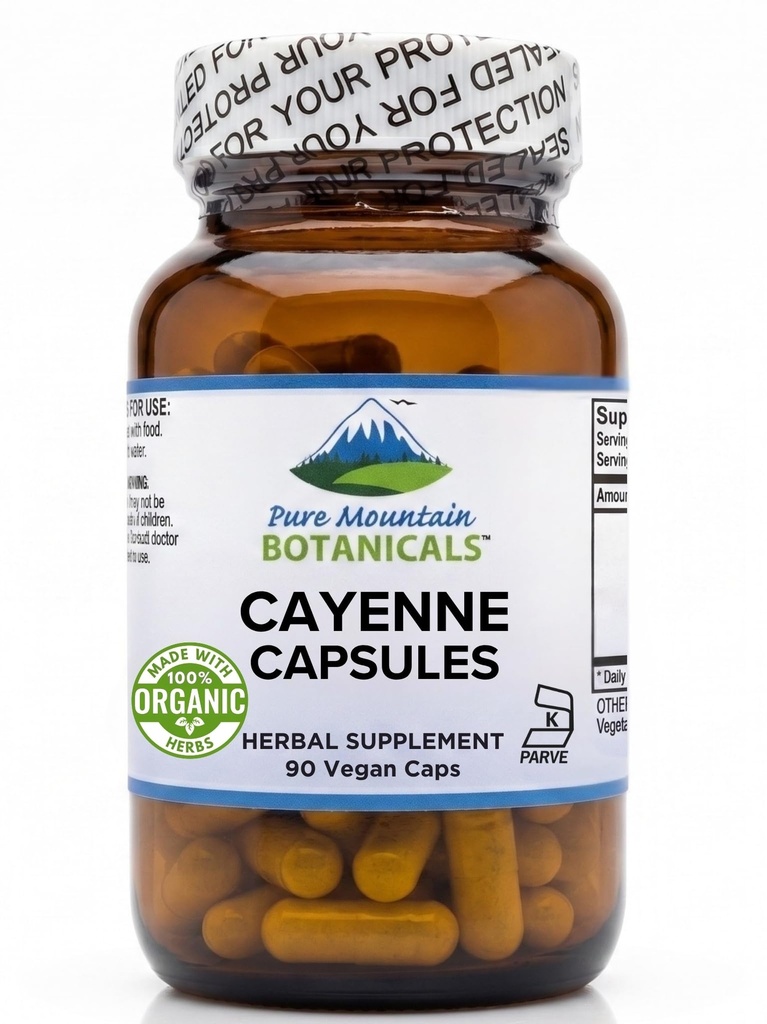 Saf Dağ Botanikleri Cayenne Pepper Capsules - 90 Kosher Vegan Caps with 500 mg Organik Cayenne Pepper with Capsaicins