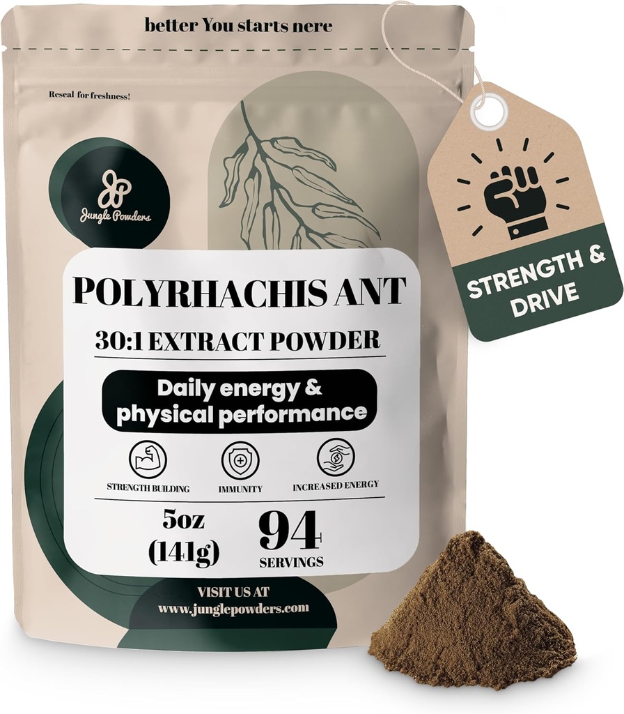 Jungle Powders Black Ant Extract Powder 30:1 Concentration, 94 Servings - 5 Ounces of Pure Polyrhachis Black Ant Supplement, Filler Free Changbai Mountain Ant Traditional Mens Health Support for Drive