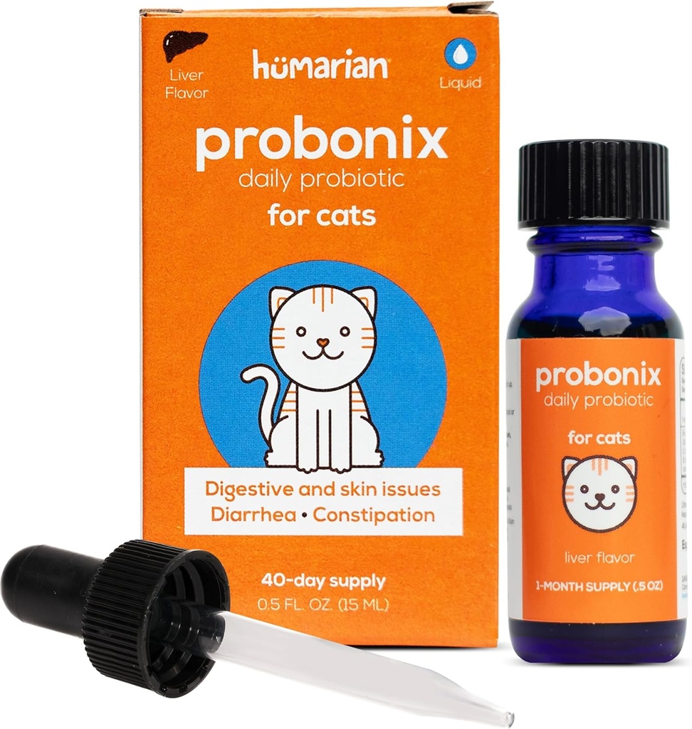 Cats için Humarian Probonix Sıvı Probiyotikler - 8Strain Cat Probiyotik Drops to Fortify Feline Gut Health, Dental Health, Immunity and More - 30-Day Supply - Liver Flavor