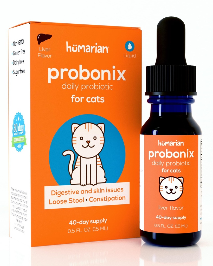 Cats için Humarian Probonix Sıvı Probiyotikler - 8Strain Cat Probiyotik Drops to Fortify Feline Gut Health, Dental Health, Immunity and More - 30-Day Supply - Liver Flavor