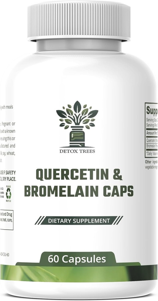 1000 mg Quercetin, 200 mg Bromelain Kompleksi - Immune Support, Mevsim Alerji & Respiratory Health Supplement - Vegan, Non-GMO, 60 Capsules