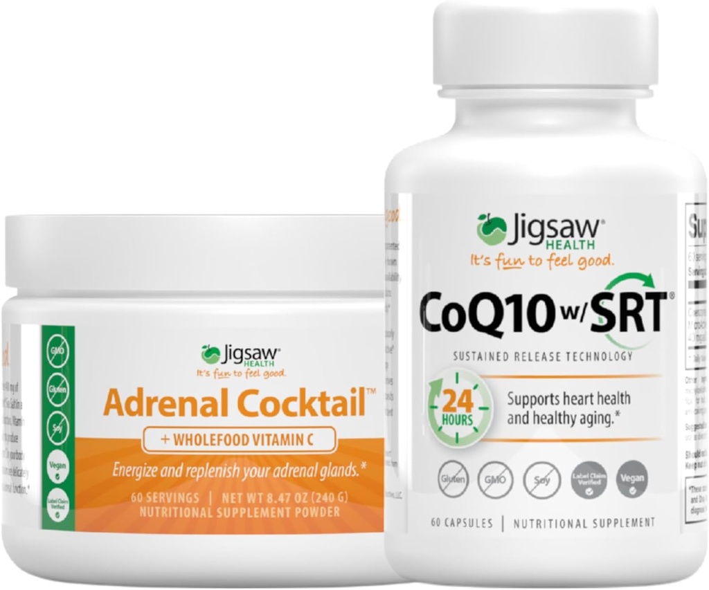 Jigsaw Health Sche | Adrenal Cocktail, 60 Hizmet (Jar), ve CoQ10 w/SRT, 60 Capsules