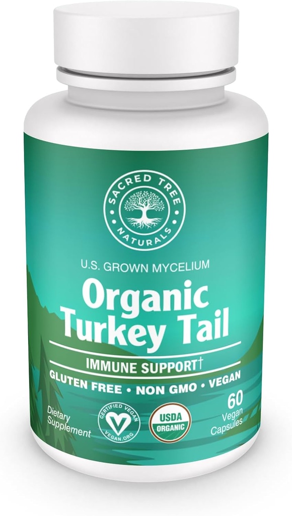Organik Türkiye Tail Mushroom Capsules – Immune Support Supplement, Antioksi Rich, Natural Digestive Health Aid, Vegan & Non-GMO Mushroom Capsules for Wellness & Vitality - 60 Capsules (30 hizmet)