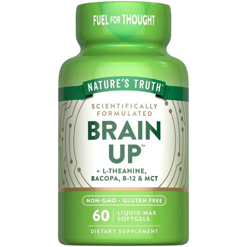 Nature's Truth Brain Up Softgels | 60 Kont | L-Theanine, Bacopa, B-12 & MCT | Non-GMO ve Gluten Free Supplement