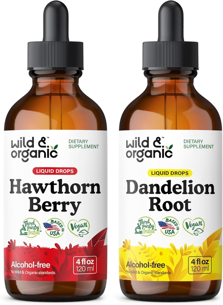 Άγρια & οργανικά Hawthorn Βάμμα μούρων 4 fl oz & Dandelion Ρίζα Βάμμα 4 fl oz