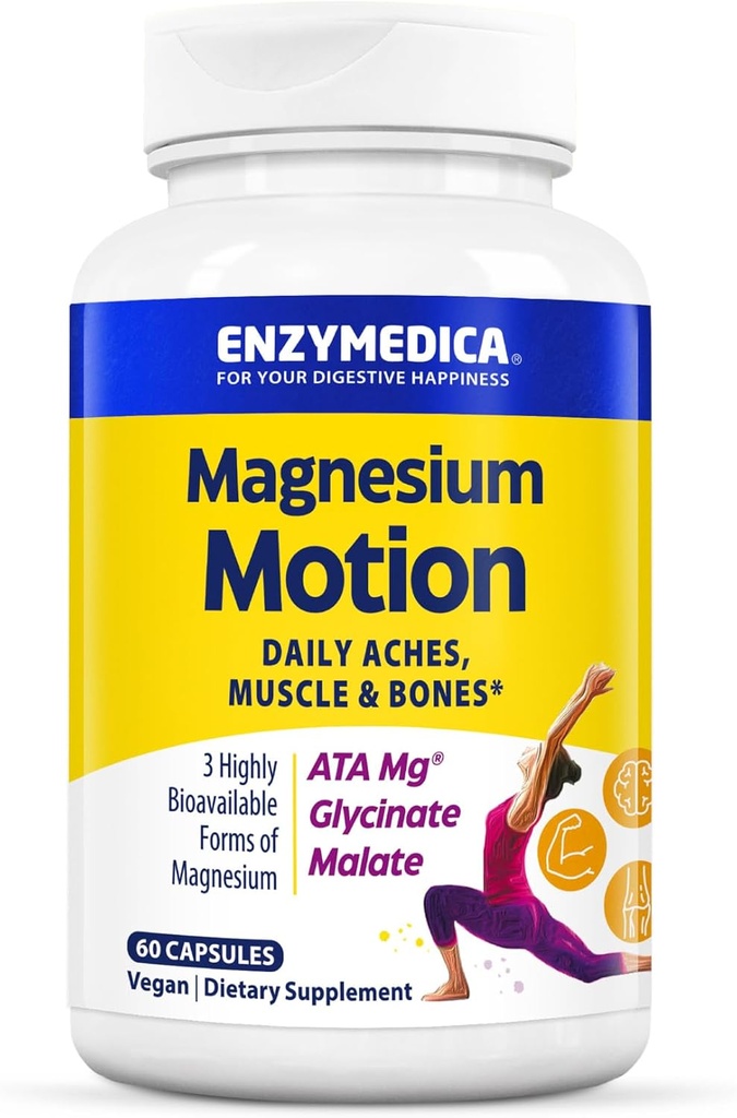 Enzymedica, Magnezyum Hareketi 3 Forms of Magnezyum, ATA Mg, Glycinate, Malate, Soothes Occasional Aches, Supports Bones & Muscles, 60 Counts