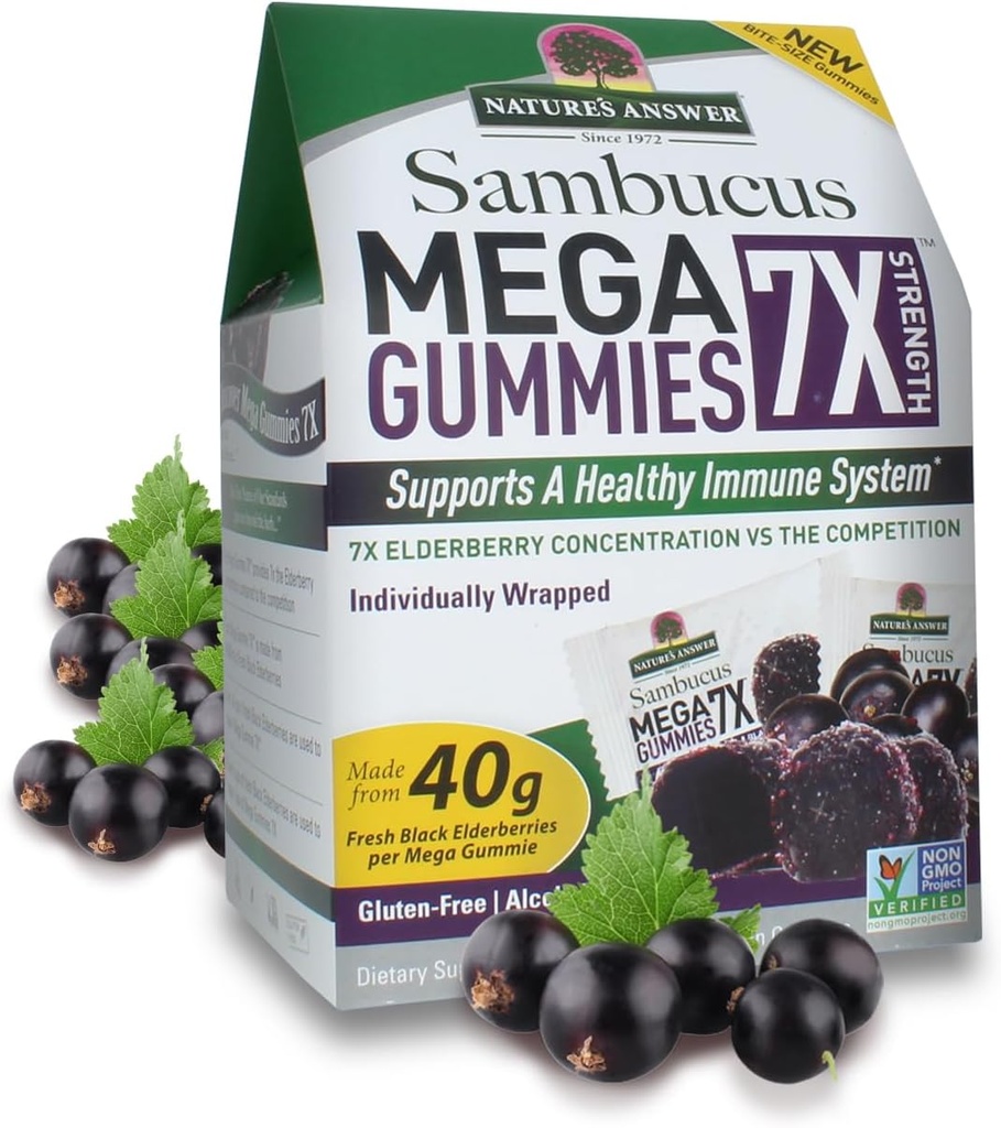 Nature's Answer Sambucus Mega Gummies | 7X More Elderberry Concentration | Alkol Özgür, Gluten-Free, Gelatin-Free, Vegan, Non-GMO & No Preservatives | 30ct Gummies (Pack of 2)