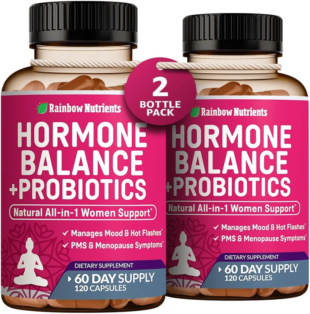 (2 Pack) Hormon Dengesi + Kadınlar için Probiyotikler (3450 mg) Menopause, Hot Flashes, PMS, Bloating | 4:1 Chasteberry, Dong Quai, Black Cohosh | Non GMO|240 V Capsules