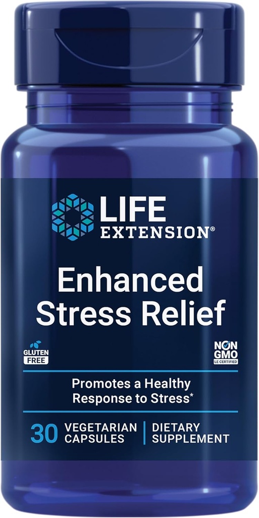 Life Extension Geliştirilmiş Stres Yardımı, Lemon Balm Extract, L-theanine, Decompress with This Supplement for Stress, Gluten-Free, Non-GMO, Vegetarian, 30 Capsules