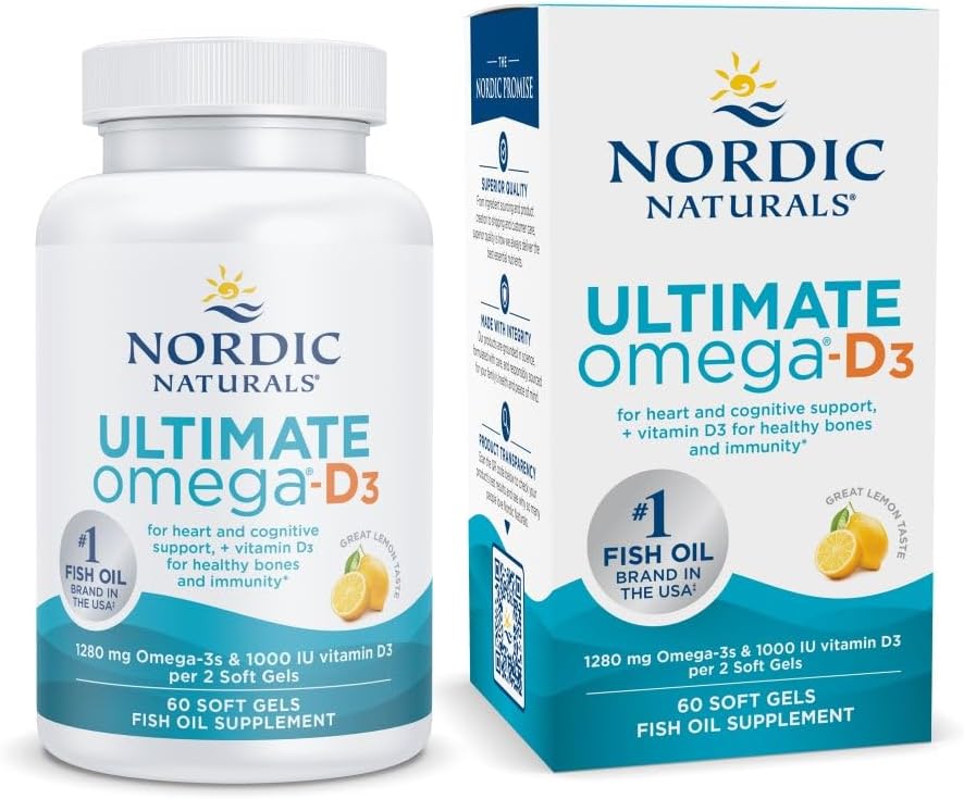 İskandinav Naturals Ultimate Omega-D3, Limon Flavor - 60 Soft Gels - 1280 mg Omega-3 + 1000 IU Vitamin D3 - EPA & DHA - Beyin, Kalp ve Immune Health - 30 Hizmet