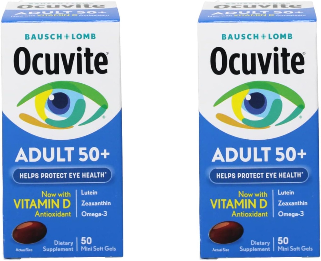 Bausch & Lomb Ocuvite Eye Vitamin & Mineral Supplement for Yetişkinler 50+, 50-Count Soft Gels (Pack of 2)