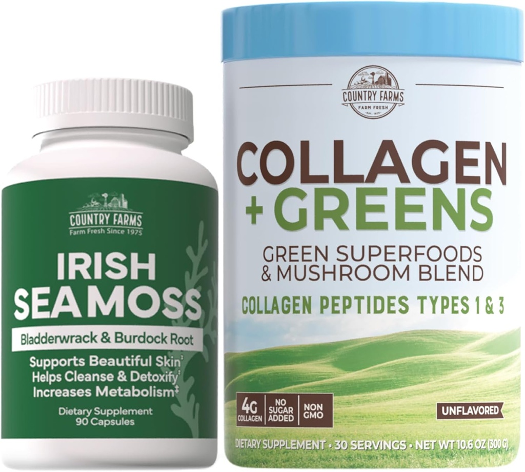 Country Farms 'Beauty Pack Collagen + Greens Irish Sea Moss, Collagen for Skin, Hair growth, Nails & Commons, Ultimate Beauty Support Hediye, 2 Paket