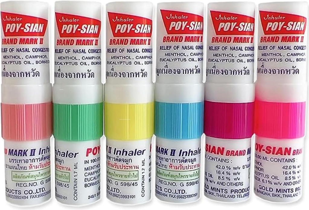 POY-SIAN Mark II Menth Aromaterapi Nasal Inhaler, Doğal Herbal Remedy ile Soğutma Temel Petrolleri Poysian (Pazar 6)