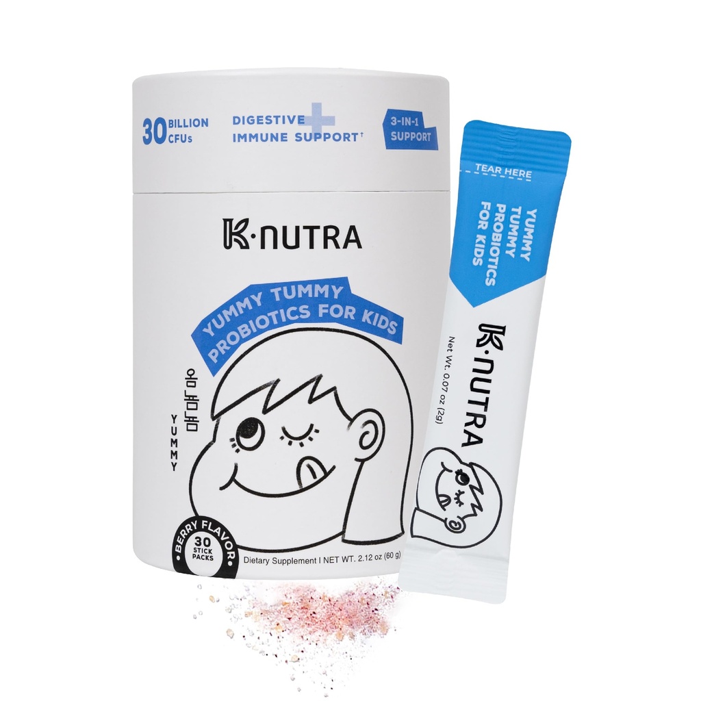 K-Nutra Yummy Tummy Probiyotiks for Kids | 212oz (30 Sticks) | 3in-1 Prebiyotik & Probiyotik Toz | 30 Milyar CFUs | Klinik Olarak Test Edildi | Destekler Digestive & Immune Health | for Ages 3+