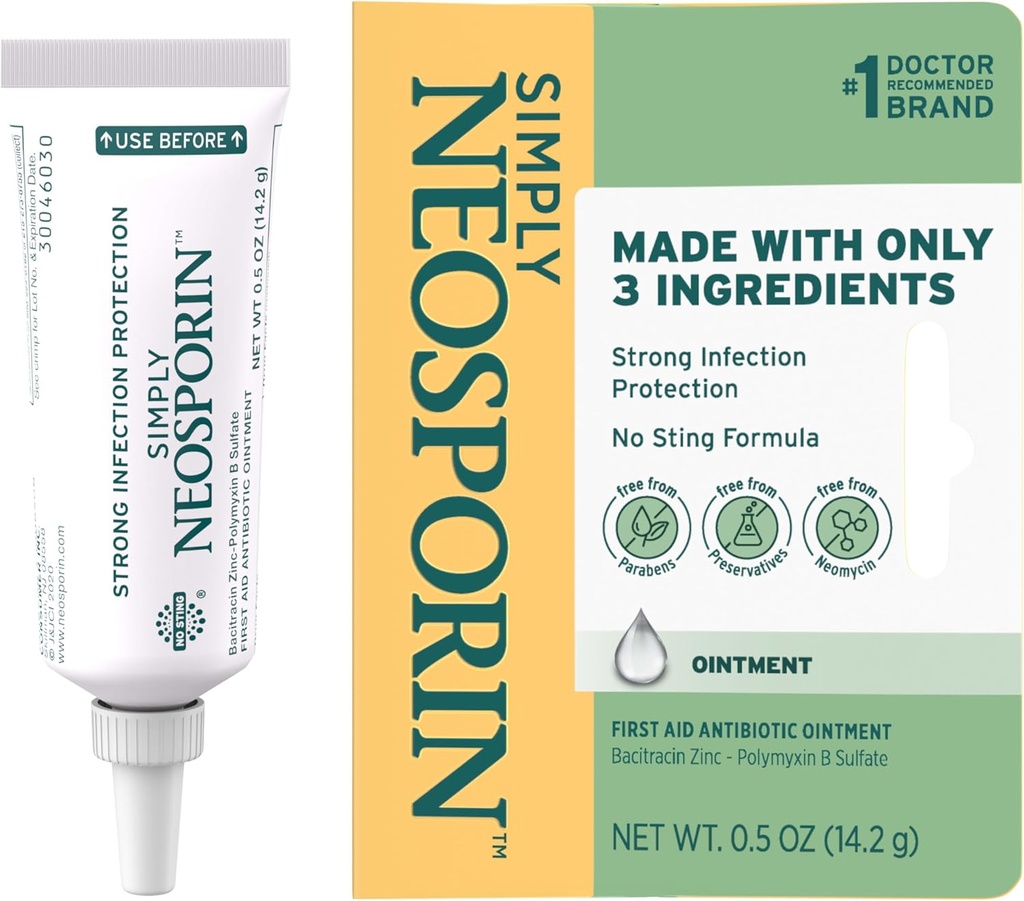 Neosporin Basitçe Formula 3Ingredient First Aid Antibiyotik Ointment ve Yara Bakımı Bacitracin çinko ve Polymyxin B Sulfate, Preservative-, Paraben- ve Nemisin-Free, 0,5 ozment ve Yara Bakım Tedavisi