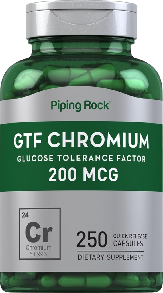 Piping Rock GTF Kromium 200 mcg | 250 Capsules | Glucose Tolerance Factor Supplement | Non-GMO & Gluten Free