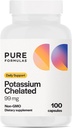 Συμπληρώματα καλίου PureFormulas Chelated 99 mg Υψηλής απορρόφησης καθαρής φόρμουλας καλίου για την ενέργεια, τα νεύρα, τους μυς, τα νεφρά, την καρδιά, και τη σκελετική υποστήριξη, μη ΓΤΟ - 100 κάψουλες χορτοφαγικών