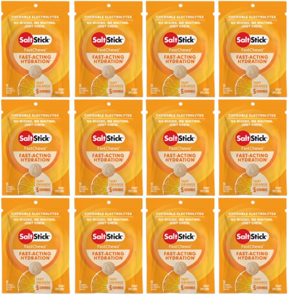 SaltStick Electrolyte FastChews - 120 Kont Orange Flavor - Hydration için Electrolyte Tabletler, Salt Tabs - 10 Kont (Pazar 12)