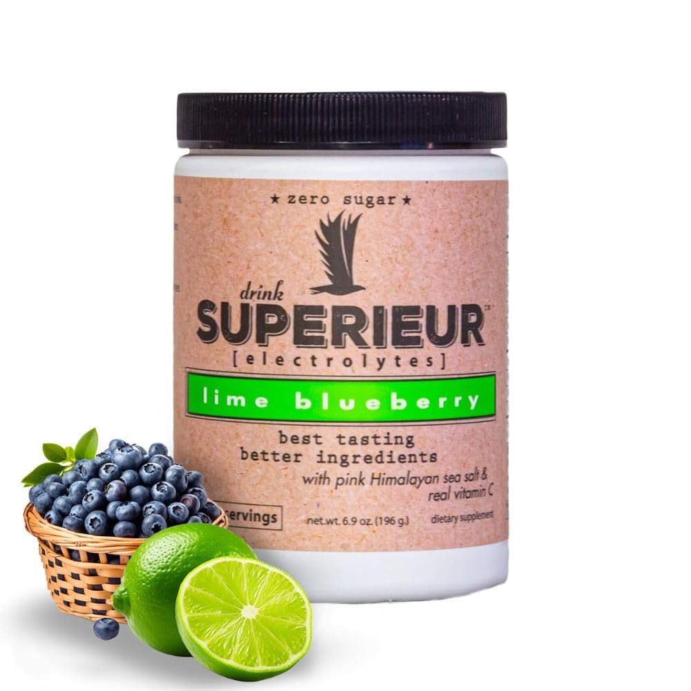 Superieur Electrolytes-Plant Based Electrolyte Supplement w/Sea Minerals for Hydration & Recovery-Keto Friendly, Non-GMO, Zero Sugar, Vegan, Sağlıklı Spor İçilir Toz-Lime Blueberry (70 Hizmet)
