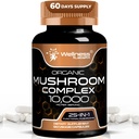 WELLNESS LABSRX Mushroom Supplement Capsules 10:1 Ekstraksiyon, Mushroom Complex Capsules 1000 mg, Lions Mane Supplement with Turkey Tail, Cordyceps, Reishi - Count 120