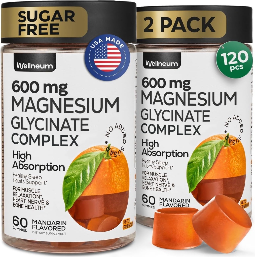 Magnezyum Glycinate Gummies 600Mg 2 Pack - Yüksek Abhidrasyon, Triple Calm Magnezyum Kompleksi - Rahatlama ve Uyku için Chews - D Vitamin D - Vegan, Sugar Free, Gut Friendly