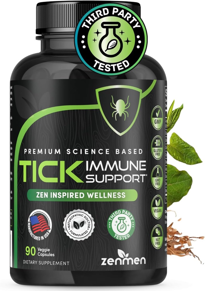 Zenmen Tick Immune Support Supplement - Geliştirilmiş Formula - Japon Knotweed, Cat's Claw, Çin Skullcap, Cryptolepis Sanguinolenta, Sweet Wormwood - 90 Vegan Capsules, ABD'de Yapıldı