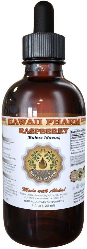 Hawaii Pharm Raspberry Liquid Extract, Organic Raspberry (Rubus idaeus) Tincture, Herbal Supplement, Made in USA, 4 fl.oz