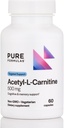 PureFormulas Acetyl L-Carnitine Cognitive & Memory Support L Carnitine Supplement for Brain, Focus, & Calmness Alcar, 500 mg Süt Free Non-GMO 60 Capsules