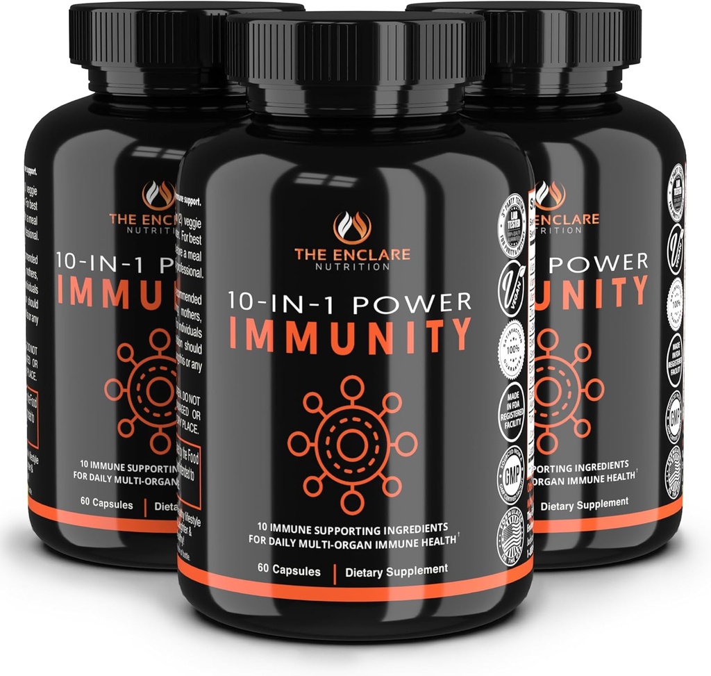 ENCLARE NUTRITION Immune Support Vitamin C, Elderberry, çinko, Echinacea, Turmeric Curcumin, I. 10in1 Immunity Defense Supplement Alert for Yetişkinler. Veg Capsules 60ct (3)