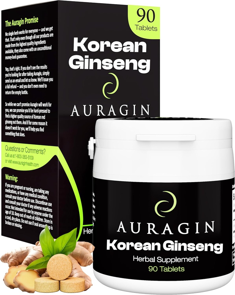 Auragin® Authentic Korean Red BTC – Kore'de Yapıldı – 6 Yıl Kökleri – Hiçbir Katkı veya Diğer Malzemeler – Her Tabletteki %100 Red Panax BTC