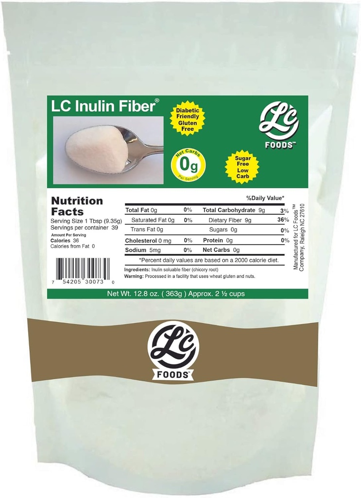 LC Foods Ινουλίνη Ίνες (Chicory Root) Όλα φυσικά - χαμηλή υδατάνθρακες - Χωρίς γλουτένη - Χωρίς ζάχαρη - Diabetic Friendly - 12,8 oz