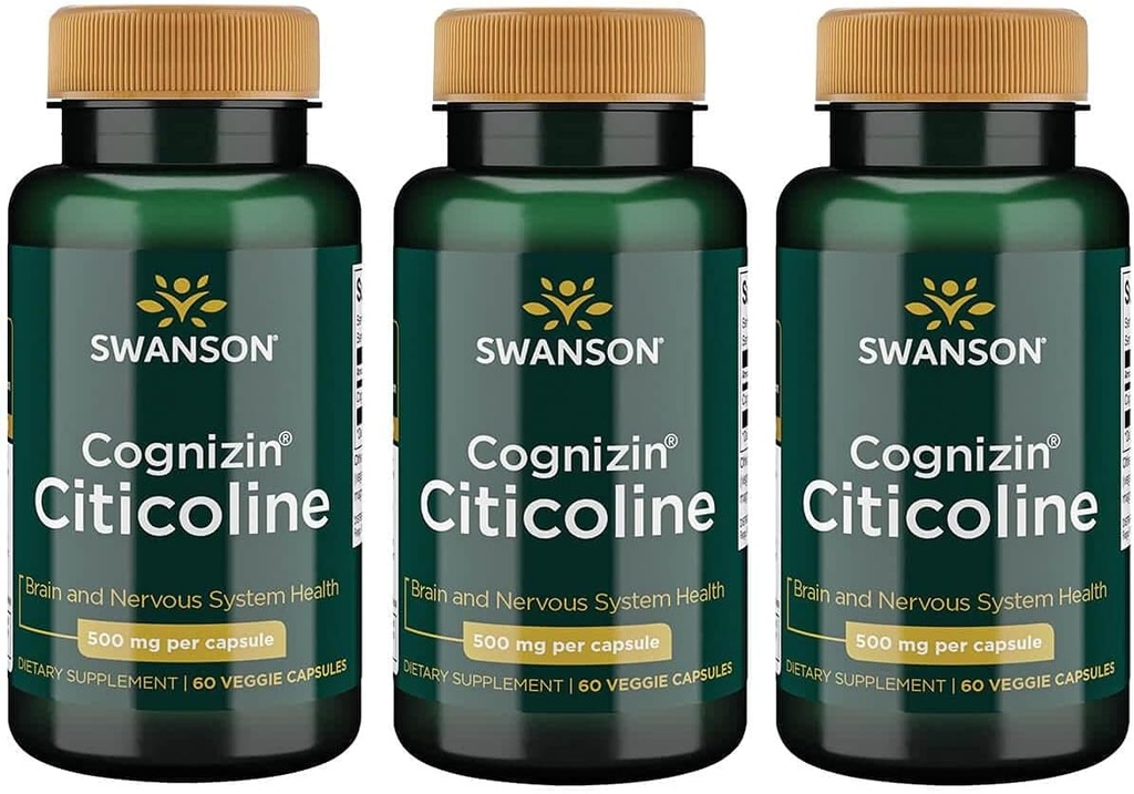 Swanson Cog ETF Citicoline 1000 Milligram 60 Veg Capsules (3 Pack)