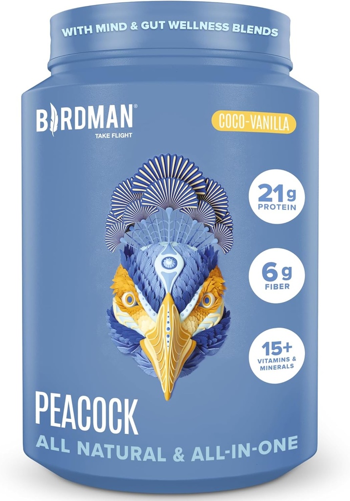 BIRDMAN Peacock Vegan Protein Toz | Komple Plant Based Mealchange Shake with Magnezyum, D, MCT Oil | All in One Supplement for Men and Women | Smooth Texture | Coco Vanilla Flavor