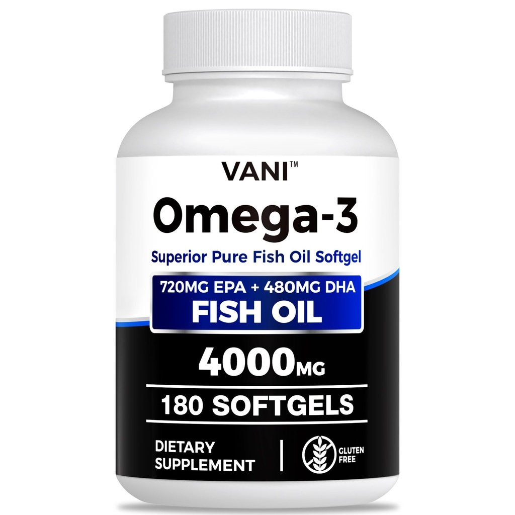 Fish Oil Omega 3 (4000 mg), 180 Softgels,Omega 3 Fatty Acid Supplements with EPA & DHA for Brain & Heart Health*