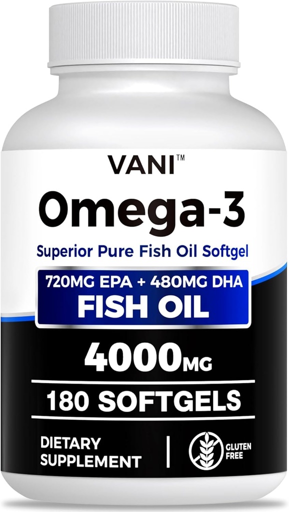 Fish Oil Omega 3 (4000 mg), 180 Softgels,Omega 3 Fatty Acid Supplements with EPA & DHA for Brain & Heart Health*