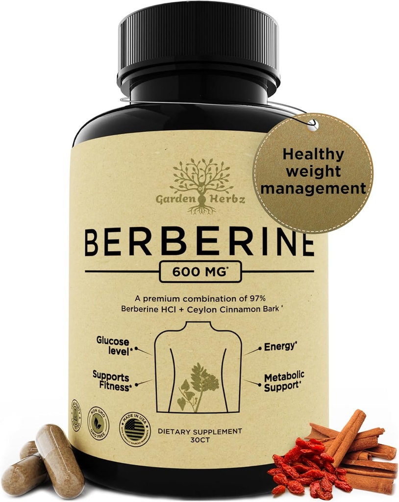 600 Mg Berberine Supplement – Berberine HCL & Ceylon Cinnamon Capsules for Women & Men – Sağlıklı Kilo Yönetimi ve Digestions