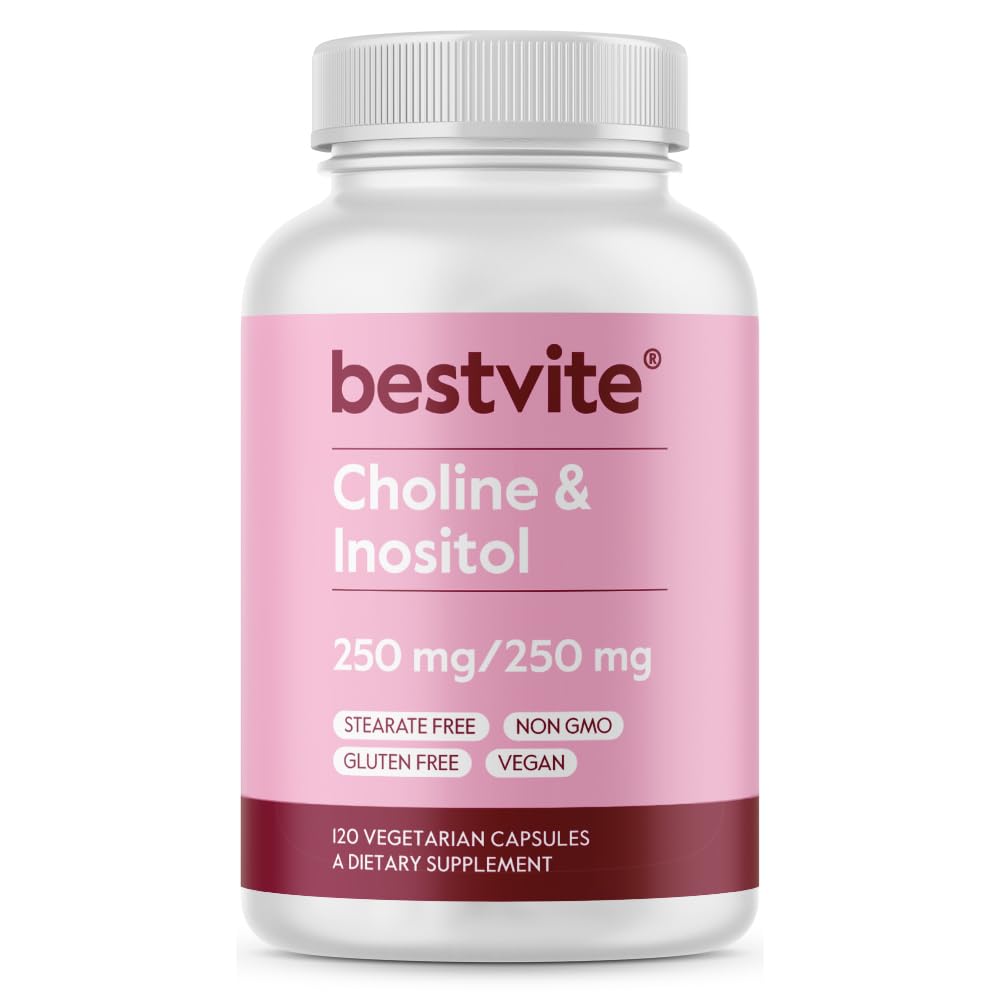 BESTVITE Choline Inositol 500 mg (120 Vegetarian Capsules) - No Stearates - No Fillers - No Dicalcium Phosphate - Vegan - Non GMO - Gluten Free