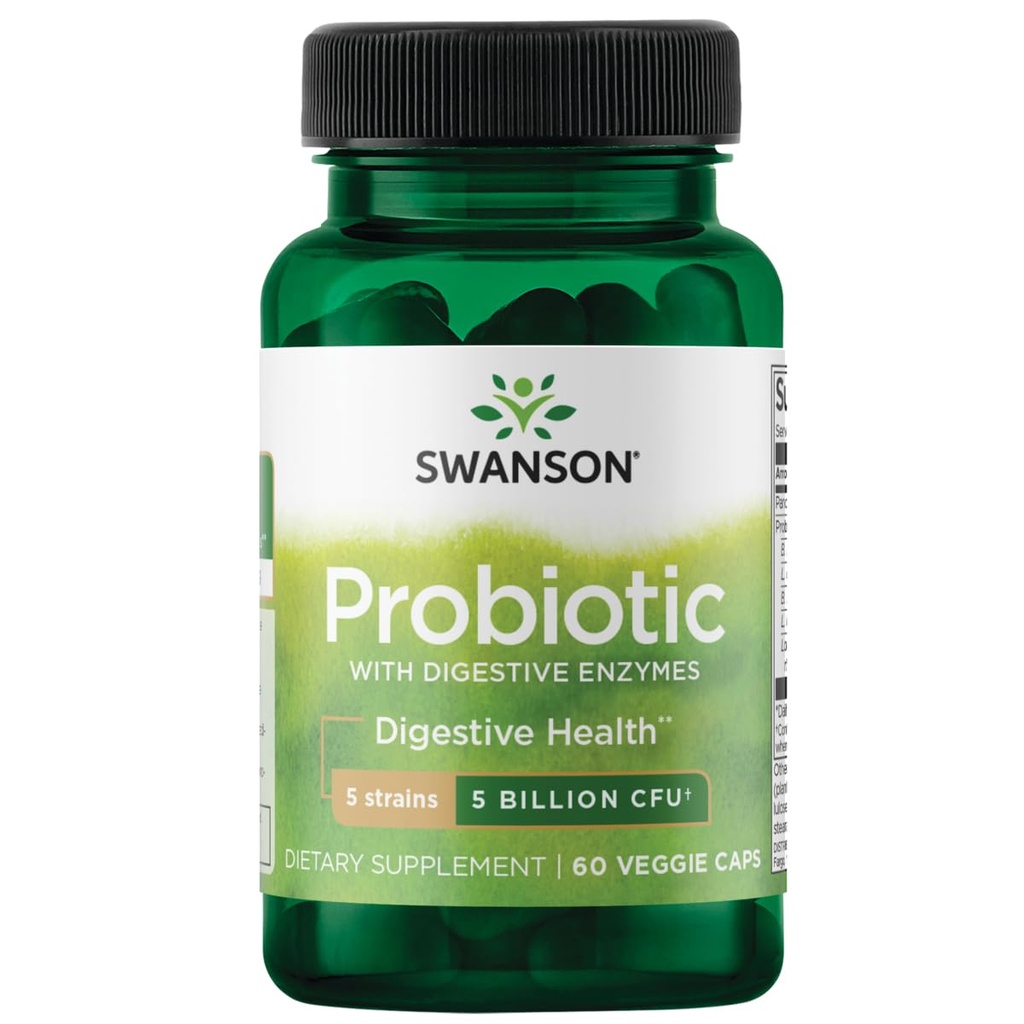 Swanson Probiyotik with Digestive Enzymes 5 Milyar Cfu 60 Veg Capsules