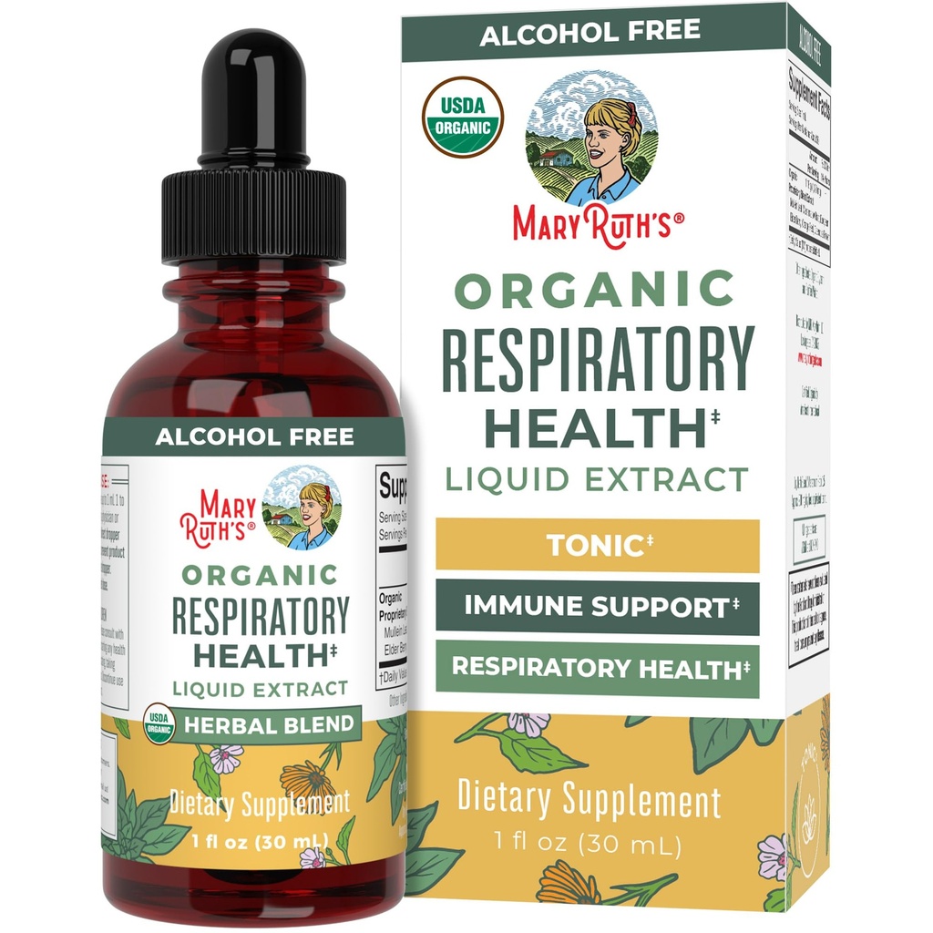 MaryRuth Organics USDA Organic Respiratory Health Liquid Drops with Mullein Leaf | Marshmallow Root & Elderberry | Mullein Drops for Lungs Herbal Mix | Immune Support Supplement | Vegan | 1 Fl Oz