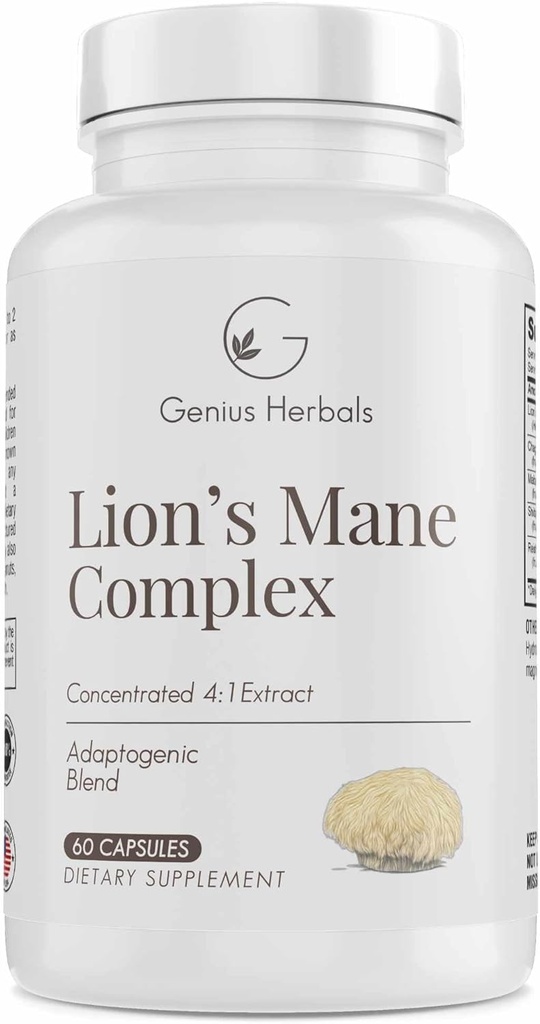 Lions Mane Complex - Συμπυκνωμένο 4:1 εκχύλισμα για την υγεία του εγκεφάλου, Γνωστική και τη μνήμη Υποστήριξη - 60 κάψουλες
