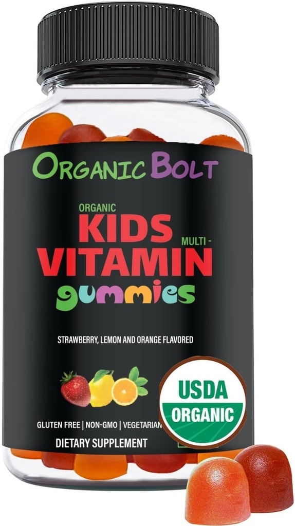USDA Organik Çocuklar 30-60 Gün Supply, Daily Kids Multivitamin Gummies with Vitamin C, D, A, E, B6, B12, Biotin, çinko. 60 Kont