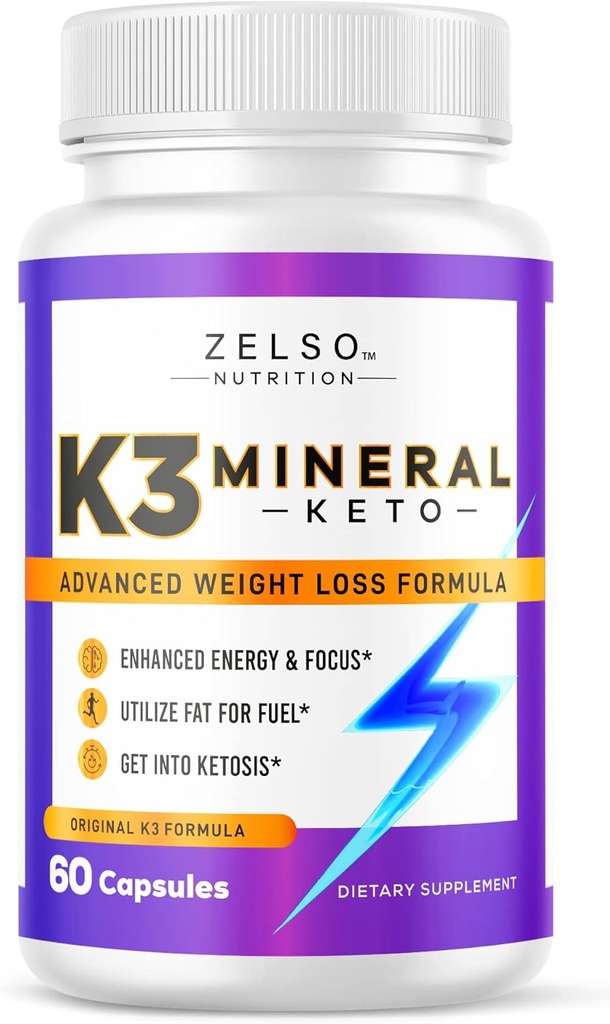 ZELSO K3 Mineral Ağırlık Kadınlar ve Erkekler için Pilleri Yitirir, K3 Mineral Pilleri - K3 Salt Mineral, Vitamin + K3 Capsules Supplement for Keto Kilo Kaybı - 1 Ay Supply