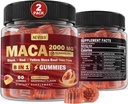 2 Pack Χωρίς ζάχαρη Maca Gummies ρίζα 2000mg με Ashwagandha, Tribulus Terrestris, Rhodiola, Panax Ginseng, L Αργινίνη & L Τυροσίνη - Βιολογικό Μαύρο Κόκκινο Κίτρινο Maca Root για γυναίκες Ανδρική Ενεργειακή Υποστήριξη